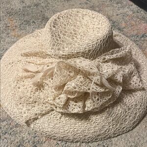 Amazing Wide Brim Bellisima Cream Lace Women's Hat Kentucky Derby Cottagecore